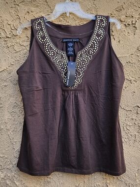 Josephine Chaus Brown Embellished V-Neck Tank Top Size L